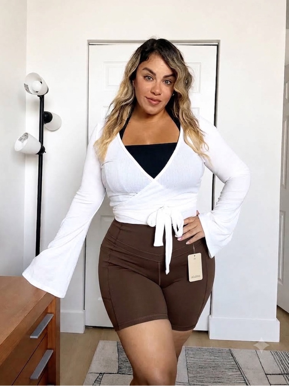 IUGA Chocolate Brown High-Waisted Biker Shorts with Pockets Size XL – New